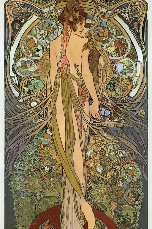 Prompt: lots of bugs and jewels by alphonse mucha. Art Nouveau