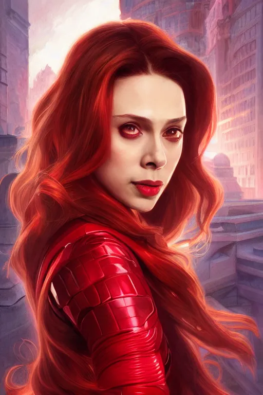 Image similar to Karan Johar as Scarlet Witch, Scarlet Witch costume, Karan Johar Face, villany, portrait, masculine figure, highly detailed, digital painting, artstation, concept art, smooth, sharp focus, illustration, cinematic lighting, art by artgerm and greg rutkowski and alphonse mucha