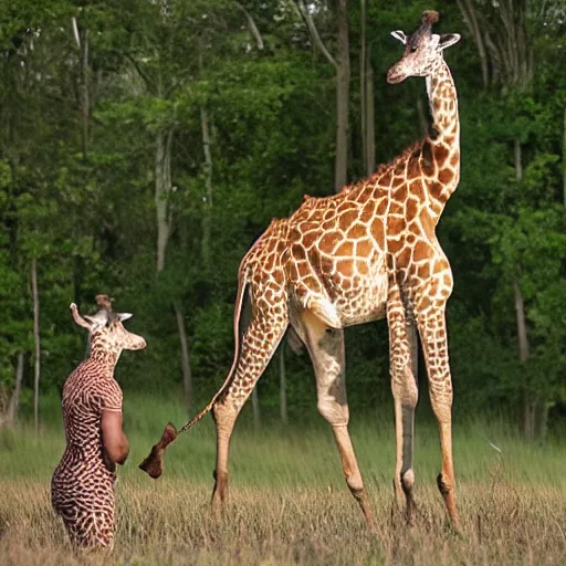 Image similar to a human - giraffe hybrid, wildlife photography