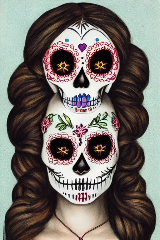 Image similar to Illustration of a sugar skull day of the dead girl, art by Kenne Gregoire