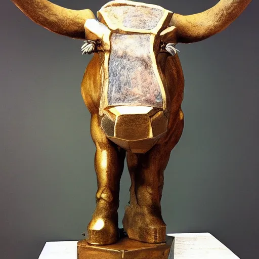 Image similar to minotaur statue madewith taxidermy techniques