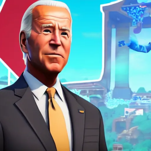 Image similar to Joe Biden in Fortnite, in-game screenshot