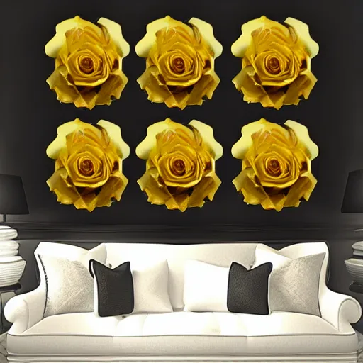 Image similar to black peonies gold roses black background photorealism