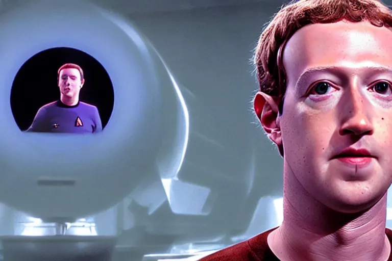 Image similar to Mark Zuckerberg as Lt. Commander Data on Star Trek The Next Generation, deepfake, datazucc, 35mm portrait, hyperreal