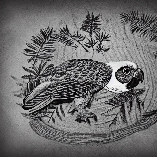 Image similar to greek cheek conure made out of tree illustration screen tone