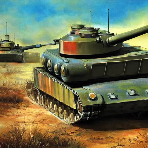 Image similar to a beautiful complex painting of a tank in the modern era