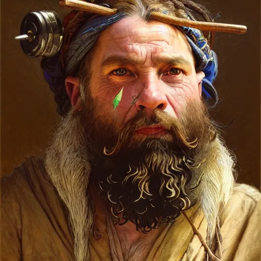 Image similar to highly detailed portrait of a poor town peasant in the form of a beautiful male dwarf with beard. d & d. art by donato giancola, eugene delacroix, ruan jia, carl larsson, peter mohrbacher. trending on artstation, intricate details, energetic composition, fantasy, concept art, illustration, elegant art, global illuminaition