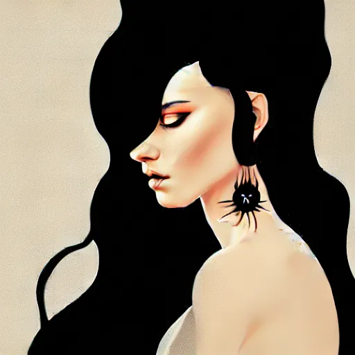 Image similar to portrait, woman with black hair called the lady of ash, elegant, illustration, fire, magic, detailed, intricate, sharp focus, digital painting