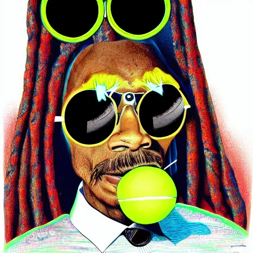 Prompt: a snoop dogg wearing sun glasses tennis ball monster, snoop dogg tennis ball monster, xcopy teeth, colorful, digital art, fantasy, magic, chalk, trending on artstation, ultra detailed, professional illustration by basil gogos