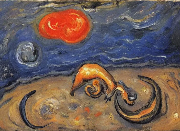 Prompt: a snail on the beach under the moon, by chaim soutine