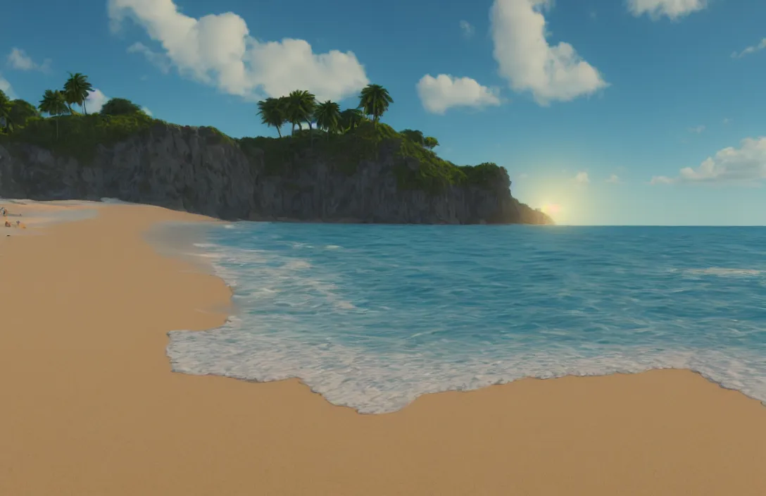 Prompt: on the beach by the sea, afternoon, unreal engine rendering