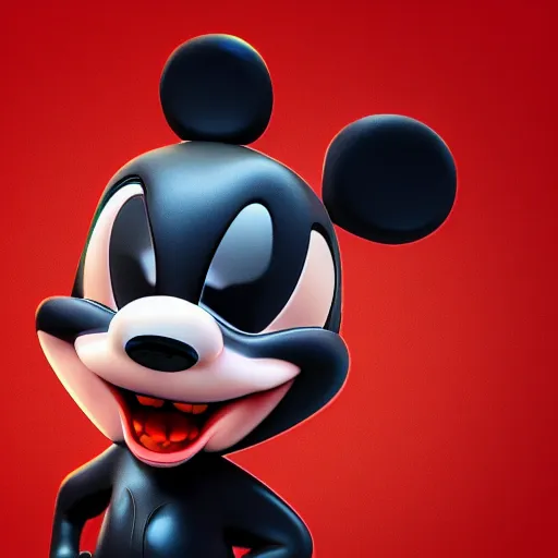 Image similar to evil sharp toothed Mickey by Disney, rat character evil, sharp ears, sharp features, evil grin, behance, HD render, unity, cinematic Trending on artstation.