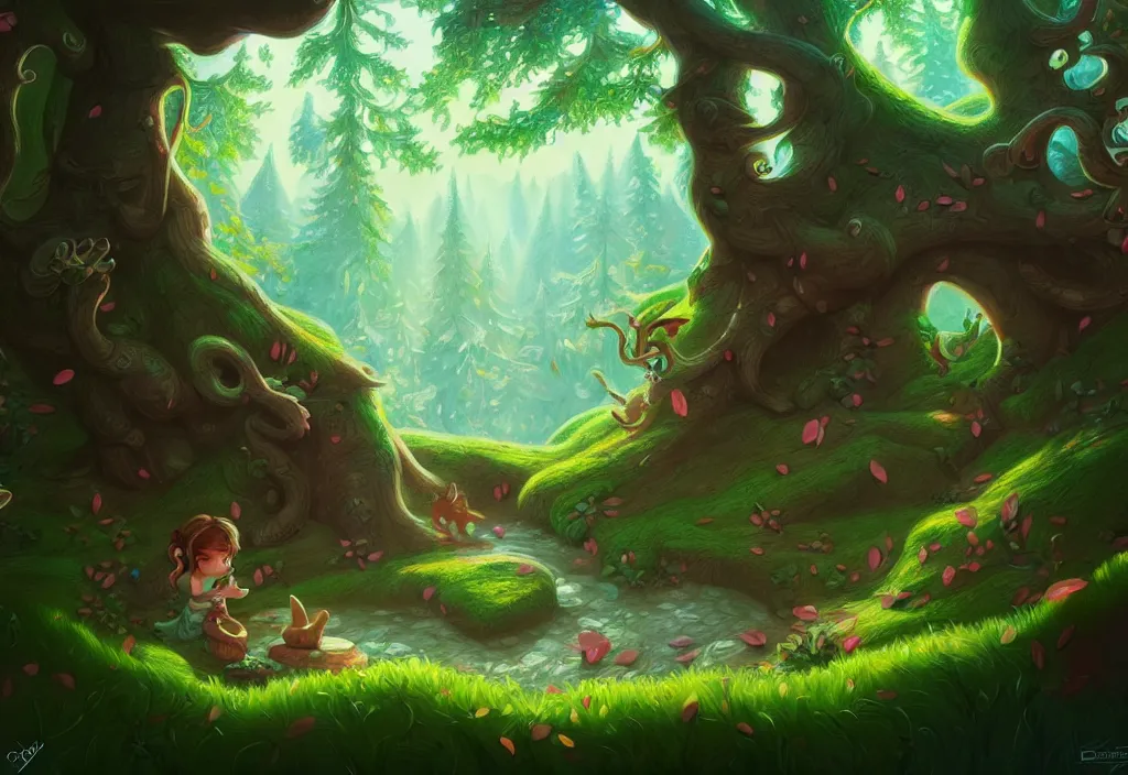 Image similar to bev doo, little, enchanted, nitid and detailed background, forest drawing elegant, highly detailed, digital painting, artstation, concept art, matte, sharp focus, illustration, hearthstone,