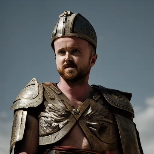 Prompt: photo of aaron paul as a roman gladiator, full shot, depth of field, f / 4, 1 / 2 0 0 s, iso 4 0 0