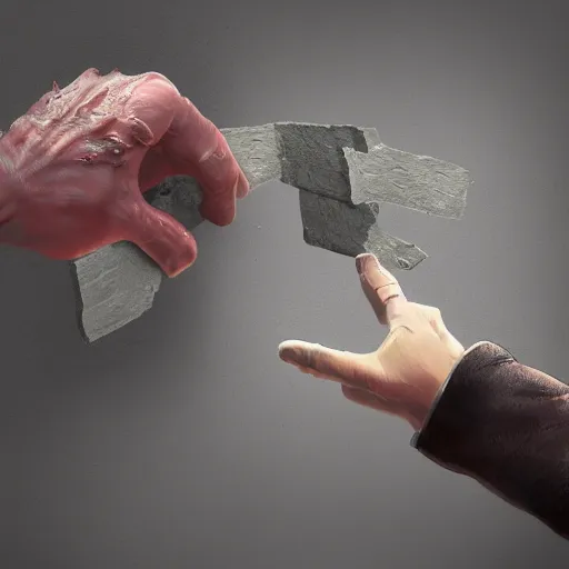 Prompt: a hand breaks a wall. money comes out of the wall. Masterpiece , ultra realistic, ultra detailed, concept art, trending on artstation