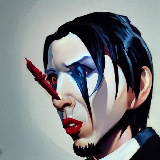 Image similar to Greg Manchess portrait painting of Marilyn Manson as Overwatch character, medium shot, profile picture, Organic Painting, sunny day, Matte Painting, bold shapes, hard edges, street art, trending on artstation, by Huang Guangjian and Gil Elvgren and Sachin Teng