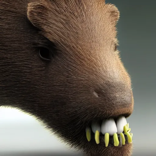 Image similar to hyperrealistic dslr film still of justin bieber with gargantuan capybara teeth, stunning 8 k octane comprehensive 3 d render, inspired by istvan sandorfi & greg rutkowski & unreal engine, perfect facial symmetry, dim volumetric cinematic lighting, extremely hyper - detailed, incredibly real lifelike attributes & flesh texture, intricate, masterpiece, artstation, stunning