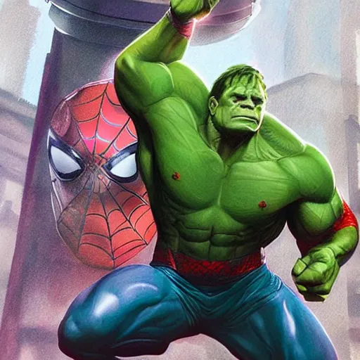 Prompt: spiderman as the hulk, photorealistic, cinematic lighting, in the style of playstation 5, highly detailed, smooth, sharp focus, art by artgerm