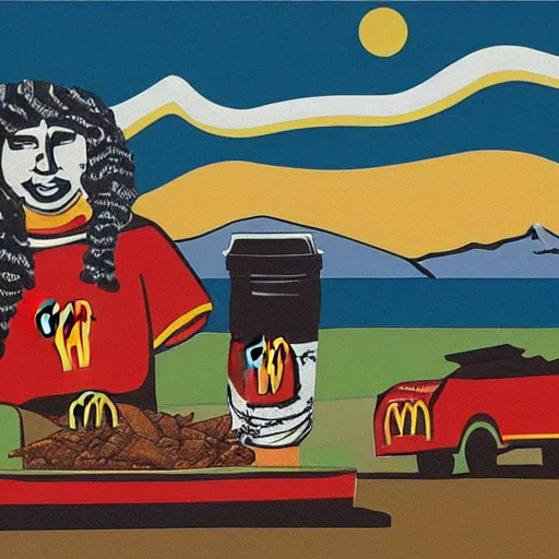 Image similar to northwest coast art depiction of mcdonalds