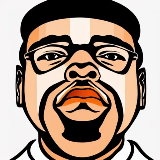 Image similar to biggie smalls, digital art, iconic icon, 2 d vector logo, cartoon, t - shirt design