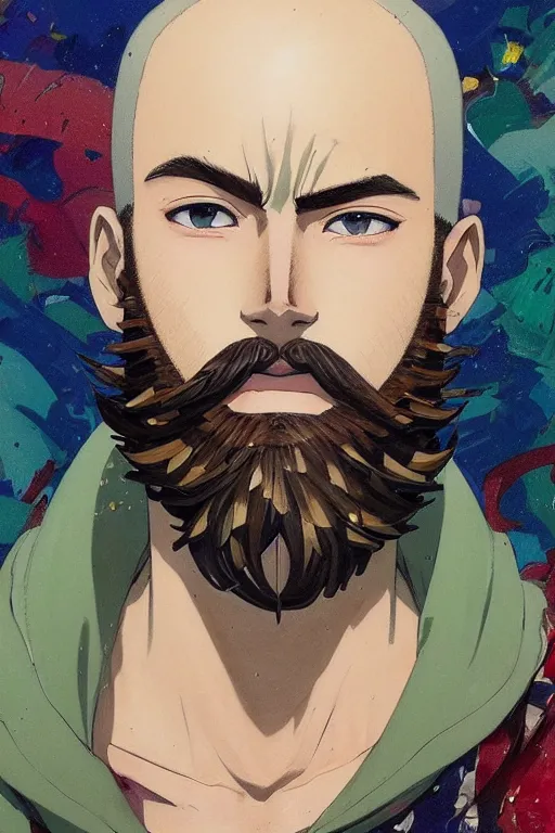 AI Art Generator: Anime man bearded masculine long hair