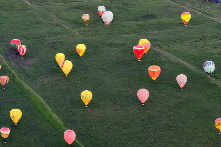 Image similar to aerial photography, lapland, hot air balloons, dusk