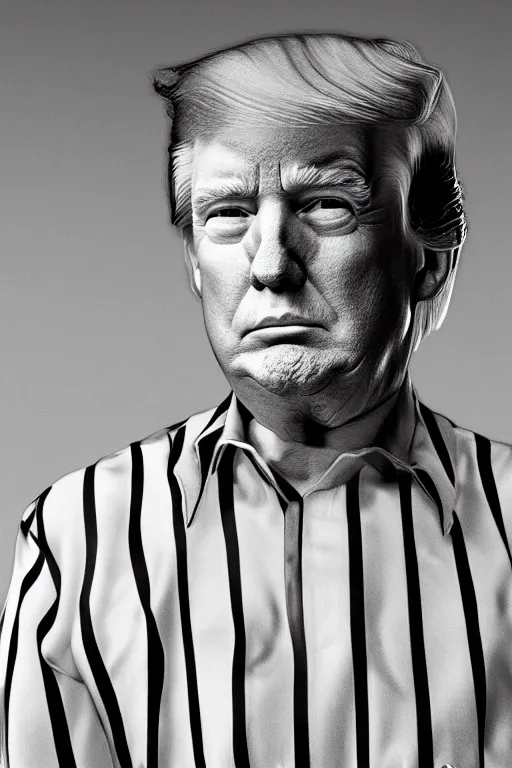 Prompt: portrait photograph of donald trump in stripe prison clothes, octane render, photorealistic, 4 k,