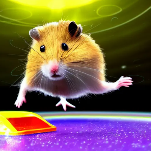 Prompt: hamster skating through space, colorful, realistic, photorealism