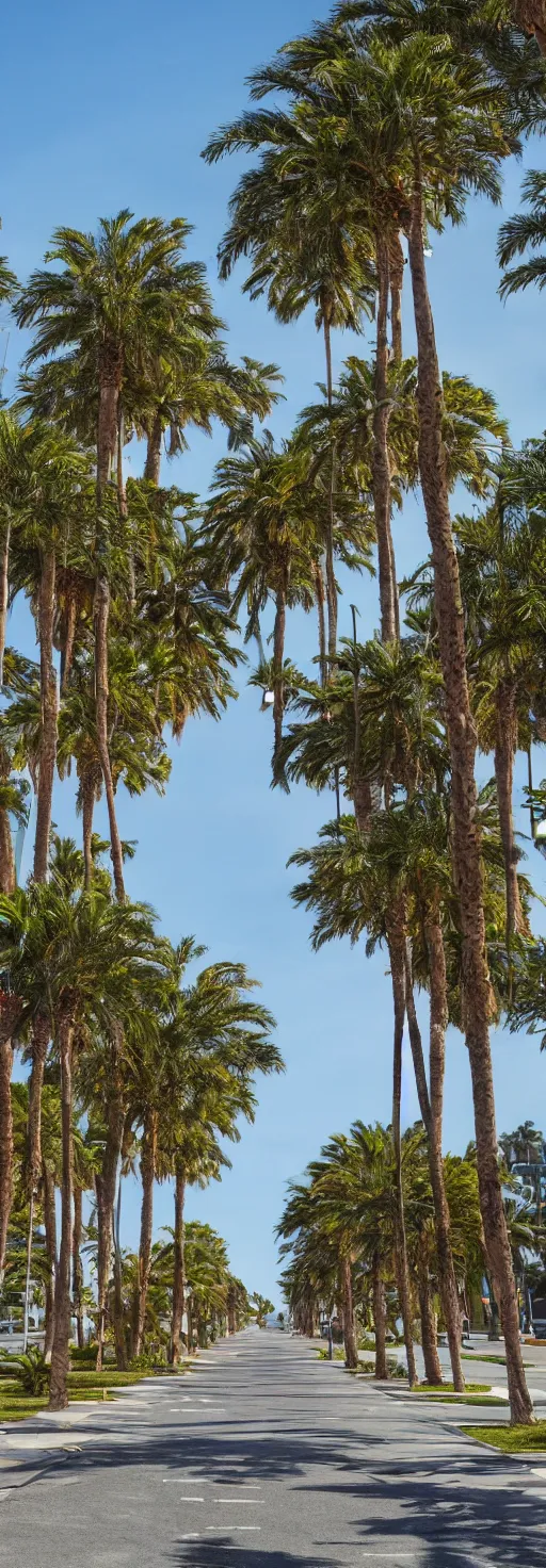 Prompt: long shots of sidewalk with bike path, palm trees, accessible for the disabled, by professional photographer, 8 k resolution, photo, high quality, unreal engine, 3 d