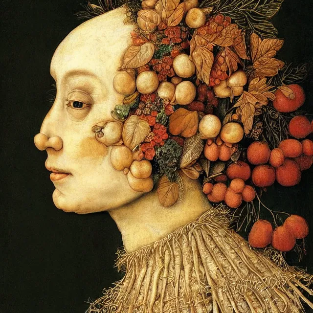 Image similar to a beautiful profile portrait of a beautiful female, leaves, by giuseppe arcimboldo.