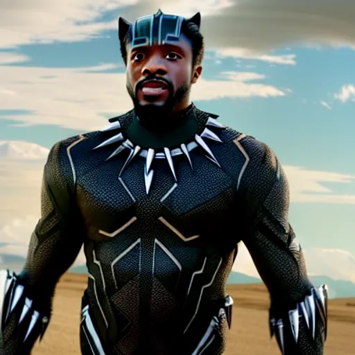 Image similar to cinematic still of kirk lazarus from tropic thunder as black panther