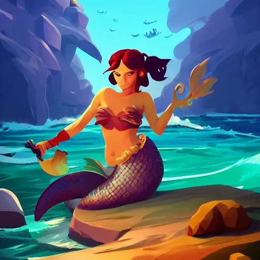 Image similar to painting mermaid treasure on sea of thieves game avatar hero smooth face median photoshop filter cutout vector, behance hd by jesper ejsing, by rhads, makoto shinkai and lois van baarle, ilya kuvshinov, rossdraws global illumination