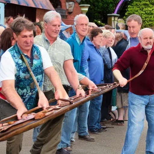 Prompt: man on antiques roadshow with a conga eel