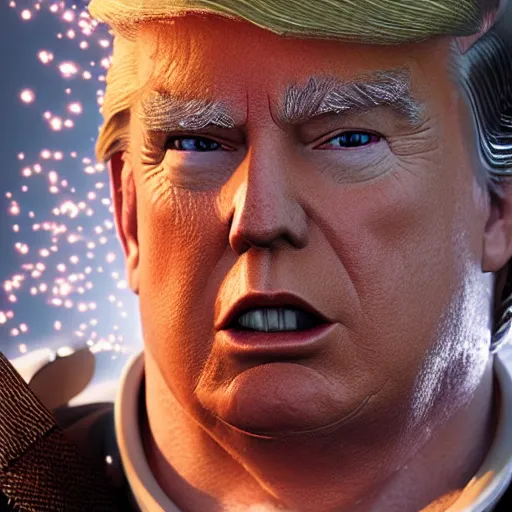 Image similar to portrat of donald trump! as optimus prime in ( gears of war ), transformers, splash art, maga!, patriot!, movie still, detailed face, photorealistic facial features, cinematic lighting, dramatic, octane render, long lens, shallow depth of field, bokeh, anamorphic lens flare, 8 k, hyper detailed, 3 5 mm film grain