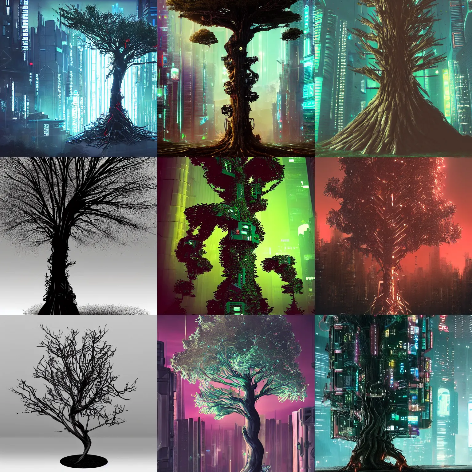Prompt: cyberpunk tree