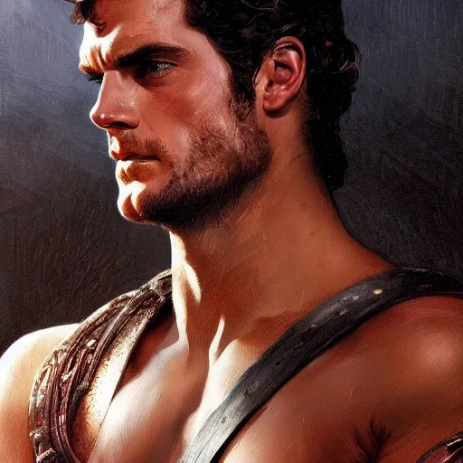 Image similar to henry cavill as a greek gladiator, gorgeous, amazing, muscular, intricate, highly detailed, digital painting, artstation, concept art, sharp focus, illustration, art by greg rutkowski and alphonse mucha