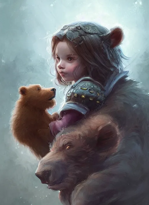 Image similar to portrait of little girl and her werebear, d & d, fantasy, portrait, highly detailed, digital painting, trending on artstation, concept art, sharp focus, illustration, art by artgerm and greg rutkowski and magali villeneuve