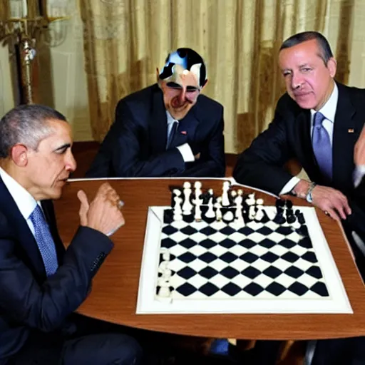 Prompt: barack obama and recep tayyip erdogan playing chess