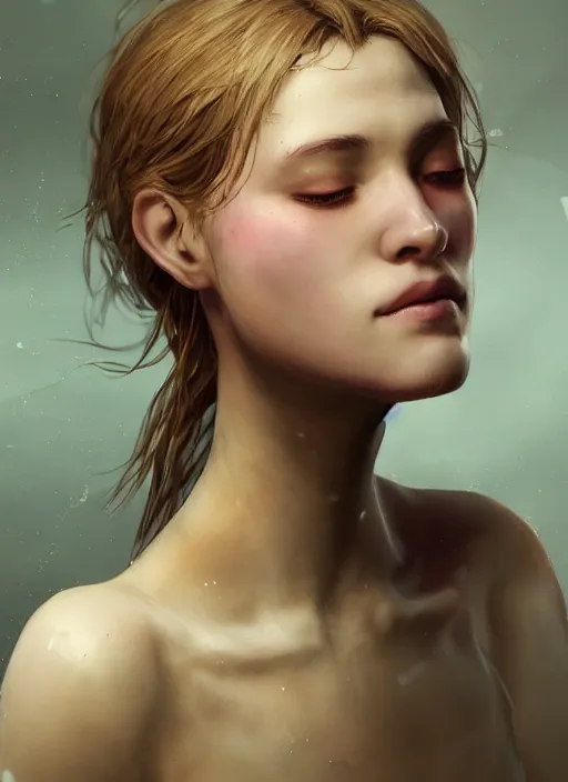 Image similar to a female looking directly while her left eye is closed and the other is open, naturel, hyper detailed, digital art, trending in artstation, cinematic lighting, studio quality, smooth render, unreal engine 5 rendered, octane rendered, art style by klimt and nixeu and ian sprigger and wlop and krenz cushart