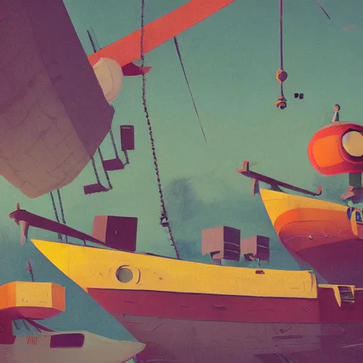 Prompt: the ships hung in the sky in much the same way bricks dont by goro fujita and simon stalenhag and wes anderson and alex andreev and chiho aoshima and beeple and banksy and kandinsky and magritte and basquiat and picasso, 8 k, trending on artstation, hyper detailed, cinematic w 1 0 2 4