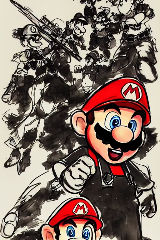 Image similar to super mario drawn by yoji shinkawa