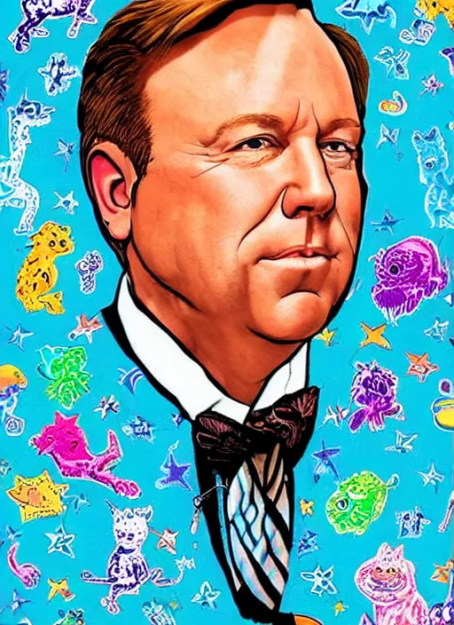 Image similar to alex jones by lisa frank and Zbigniew Brzezinski