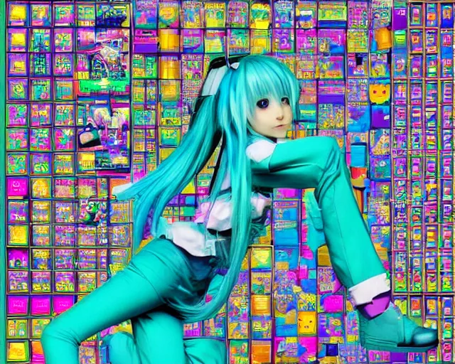 Image similar to fractal hatsune miku playing tetris, romance novel cover, cookbook photo, in 1 9 9 5, y 2 k cybercore, industrial photography, still from a ridley scott movie