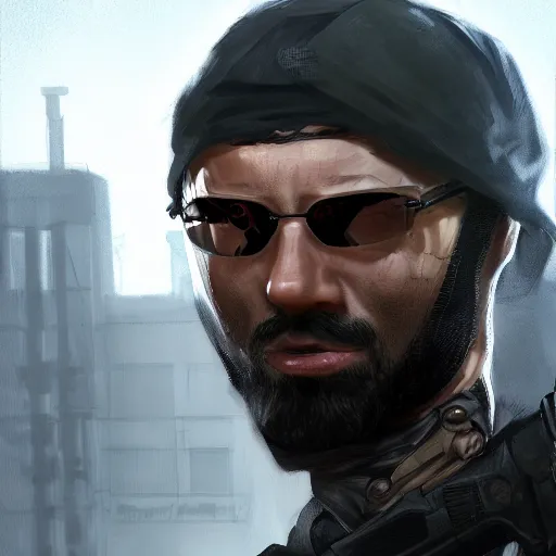 Prompt: Terrorist from Counter-Strike as a GTA character, by Cedric Peyravernay, highly detailed, hyperrealism, excellent composition, cinematic concept art, dramatic lighting, trending on ArtStation