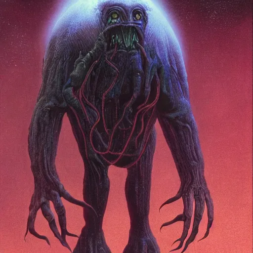 Image similar to horror creature holding planet by Wayne Barlowe, detailed 4k