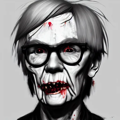 Image similar to portrait of andy warhol as a zombie, 7 days to die zombie, fine art, award winning, intricate, elegant, sharp focus, cinematic lighting, highly detailed, digital painting, 8 k concept art, art by guweiz and z. w. gu, masterpiece, trending on artstation, 8 k