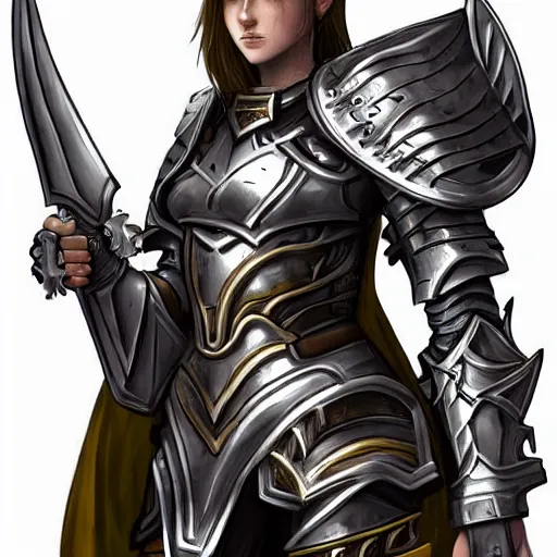 Prompt: a paladin female in armor, the art style feels like it belongs on a popular art website on the internet.