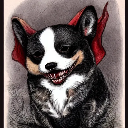 Prompt: a corgi vampire in the style of jean baptiste monge