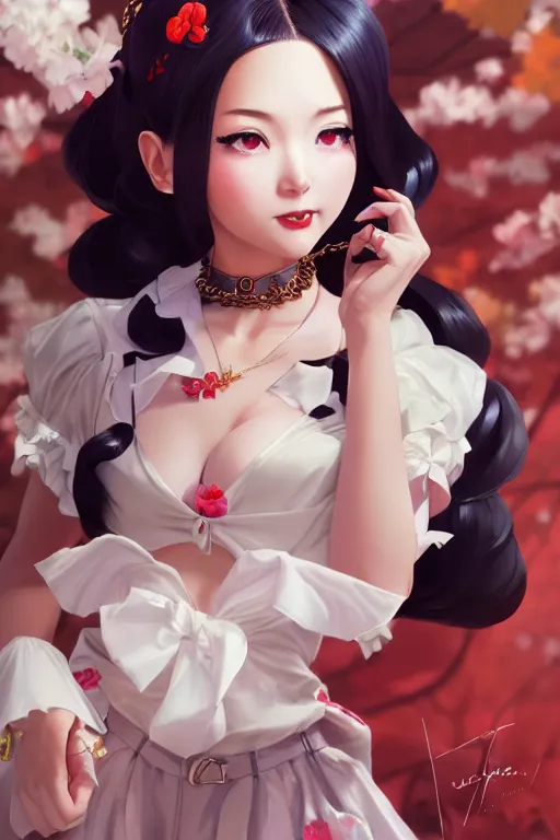 Image similar to a pin up and beautiful fashion charming dreamlke japan girl with lv jewelry, character art, art by artgerm lau and wlop and and ilya kuvshinov and john singer sargent, hyperdetailed, 8 k realistic, symmetrical, frostbite 3 engine, cryengine, dof, trending on artstation, digital art