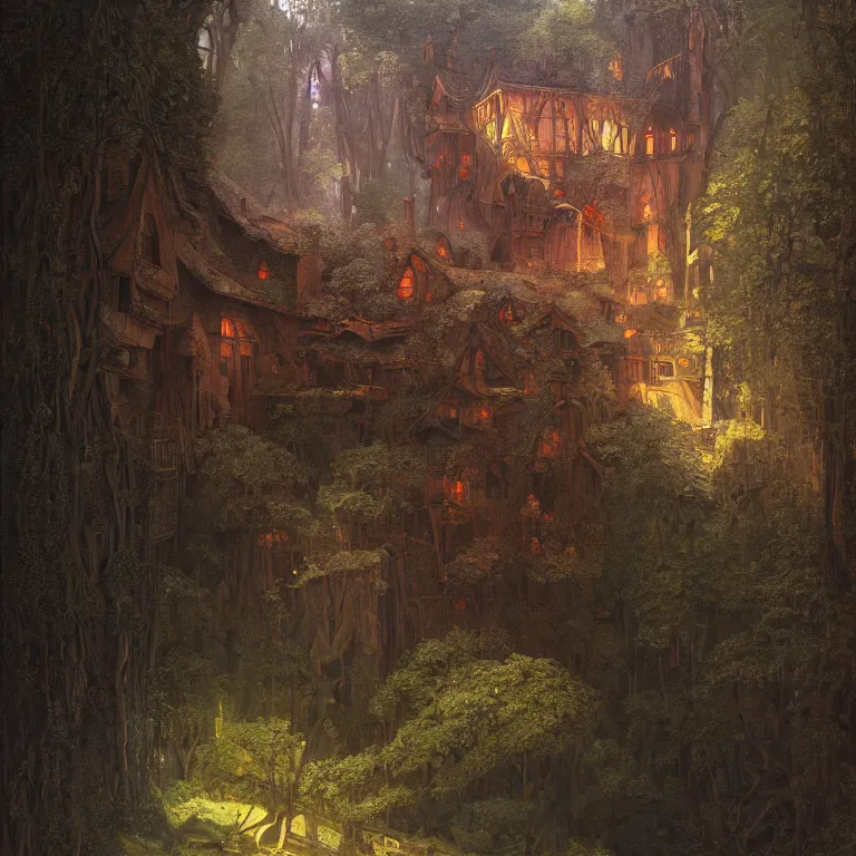 Image similar to a detailed painting inspired by moebius and beksinski of a medieval building with two floors in the forest. fantasy poster. cinematic fantasy scene. aurora lighting. fantasy. carl spitzweg. baroque elements. baroque element. intricate artwork by caravaggio. oil painting. award winning. dramatic. trending on artstation. 8 k